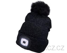 Rybářská čepice  s LED čelovkou 45lm, USB , vel. UNI, ČERNÁ+BAMBULE