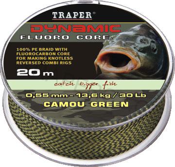 Pletená šňůra Dynamic camou zelený,  20 m x 13,6 kg / 30 lbs