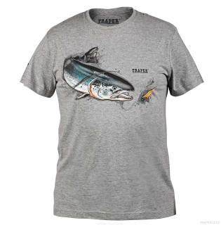 Rybářské tričko  ART SALMON DARK GREY S