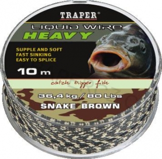 Pletená šňůra Hevy Liquid Wire snake hnědý,  10 m x 0,9 mm x 36,4 kg / 80 lbs
